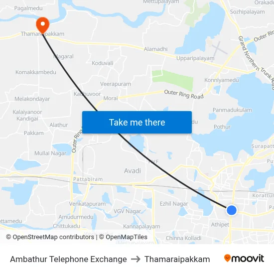 Ambathur Telephone Exchange to Thamaraipakkam map