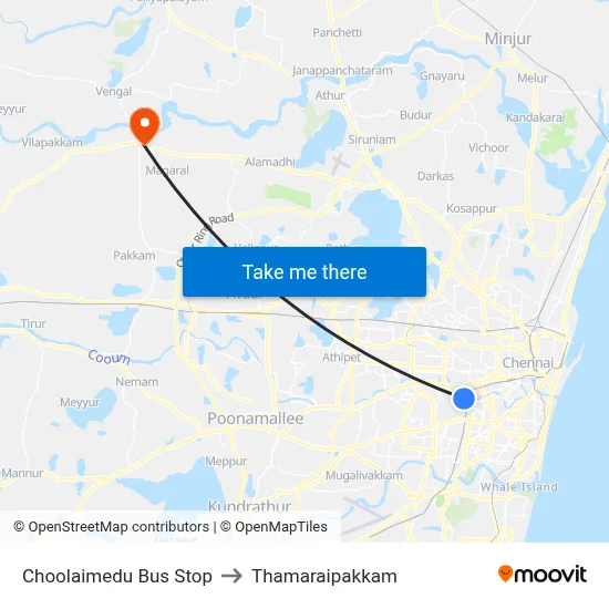 Choolaimedu Bus Stop to Thamaraipakkam map