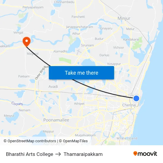 Bharathi Arts College to Thamaraipakkam map