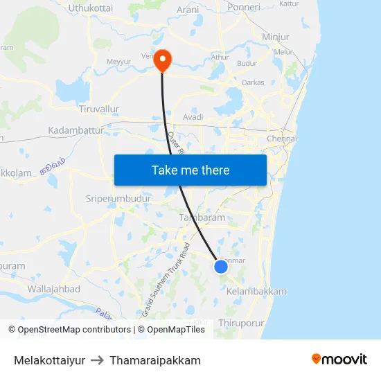 Melakottaiyur to Thamaraipakkam map