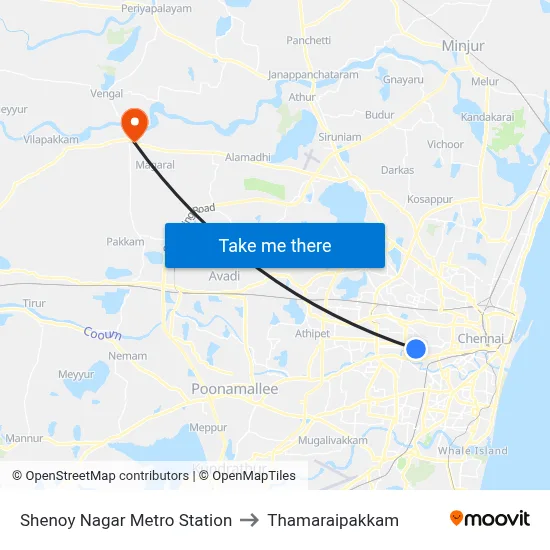 Shenoy Nagar Metro Station to Thamaraipakkam map