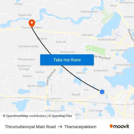 Thirumullaivoyal Main Road to Thamaraipakkam map