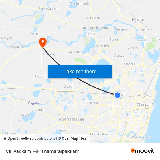 Villivakkam to Thamaraipakkam map