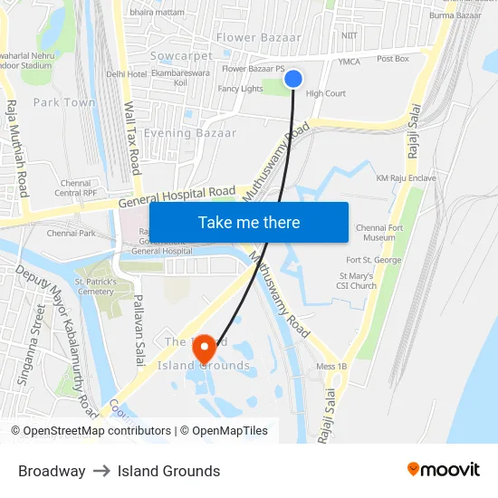 Broadway to Island Grounds map