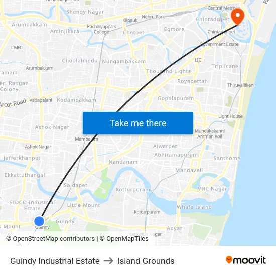 Guindy Industrial Estate to Island Grounds map