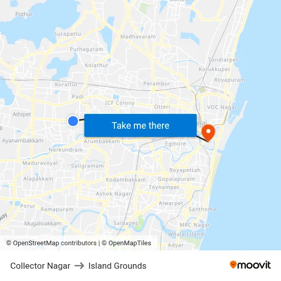 Collector Nagar to Island Grounds map