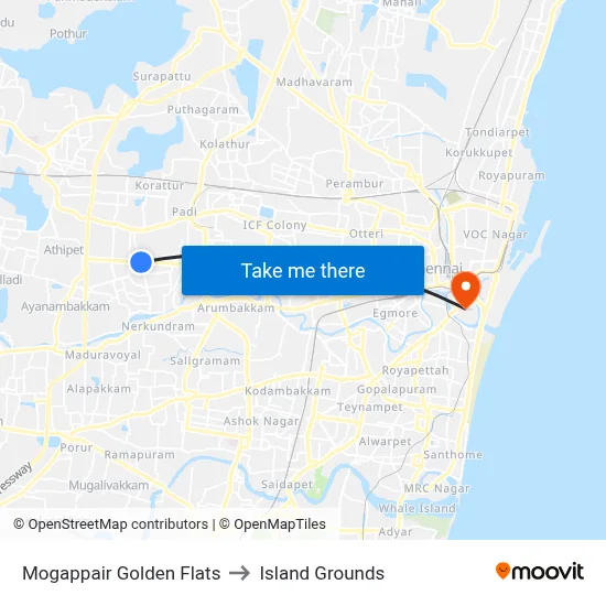 Mogappair Golden Flats to Island Grounds map