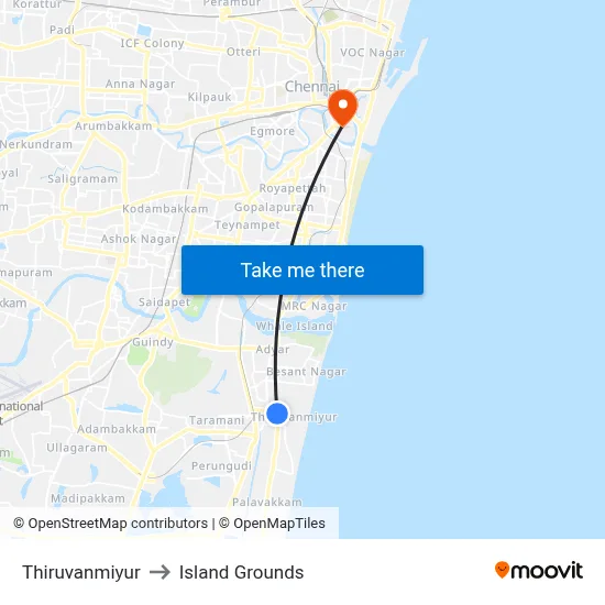 Thiruvanmiyur to Island Grounds map