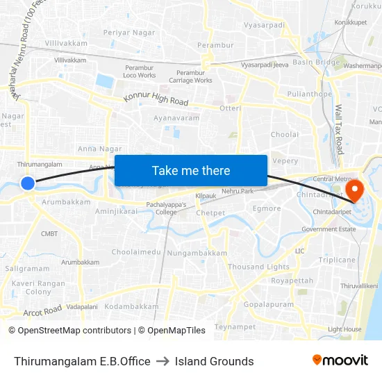 Thirumangalam E.B.Office to Island Grounds map