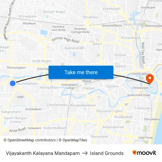 Vijayakanth Kalayana Mandapam to Island Grounds map