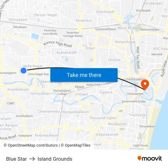 Blue Star to Island Grounds map