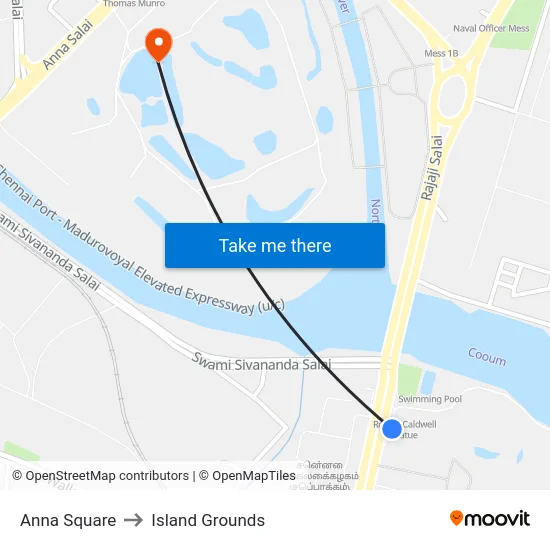 Anna Square to Island Grounds map