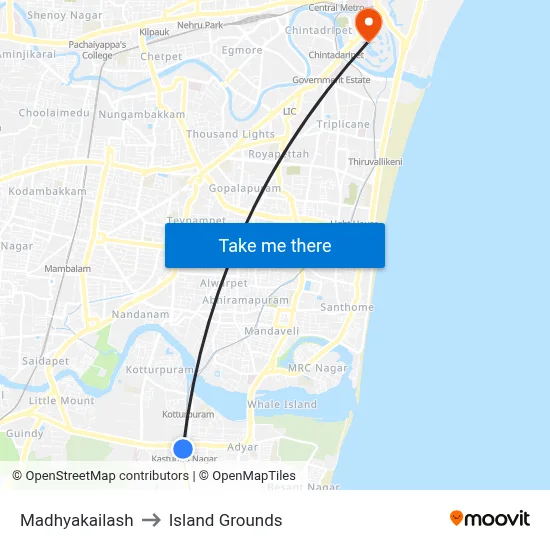 Madhyakailash to Island Grounds map