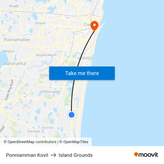 Ponniamman Kovil to Island Grounds map