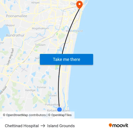 Chettinad Hospital to Island Grounds map