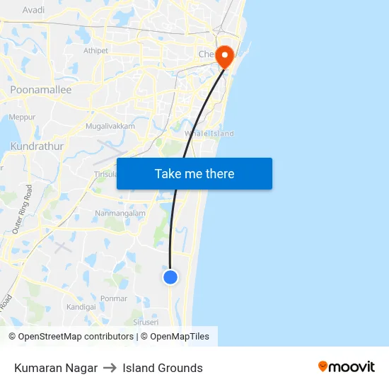 Kumaran Nagar to Island Grounds map