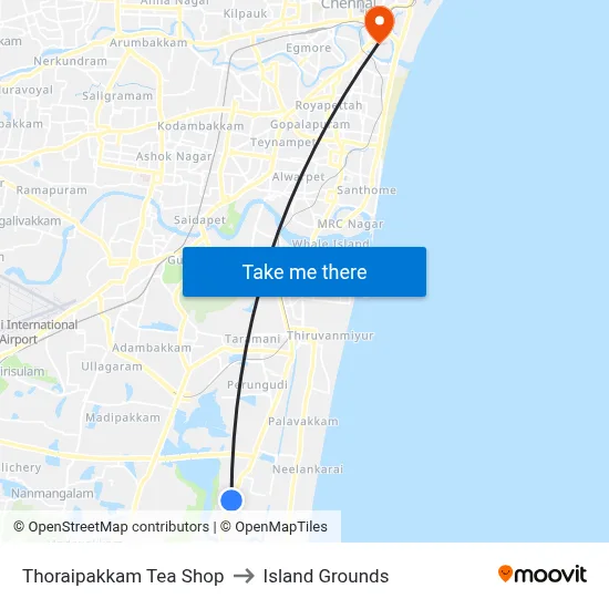 Thoraipakkam Tea Shop to Island Grounds map
