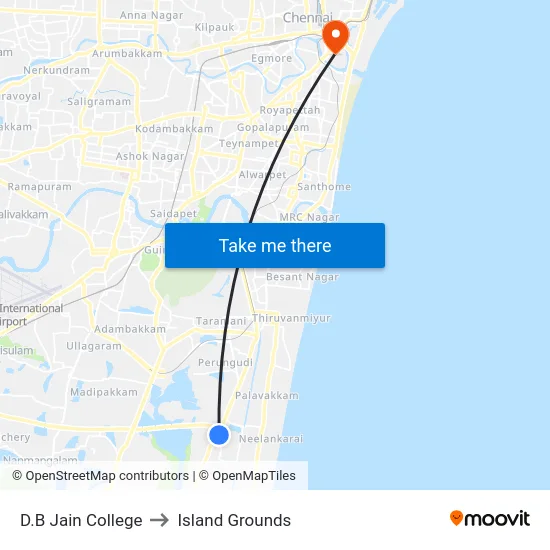 D.B Jain College to Island Grounds map