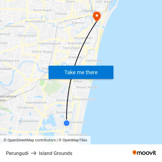 Perungudi to Island Grounds map