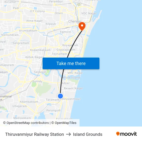 Thiruvanmiyur Railway Station to Island Grounds map