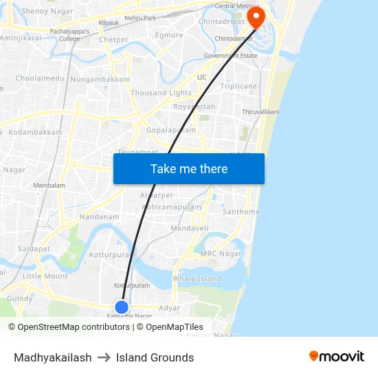 Madhyakailash to Island Grounds map
