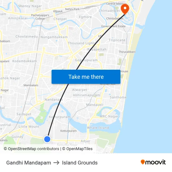 Gandhi Mandapam to Island Grounds map