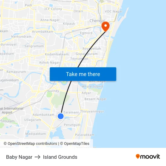 Baby Nagar to Island Grounds map