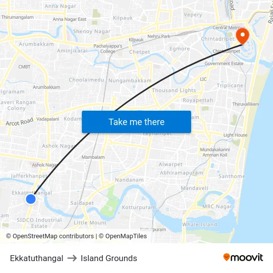 Ekkatuthangal to Island Grounds map