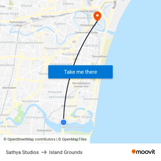 Sathya Studios to Island Grounds map