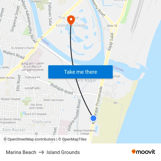 Marina Beach to Island Grounds map