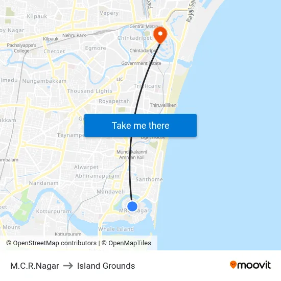 M.C.R.Nagar to Island Grounds map