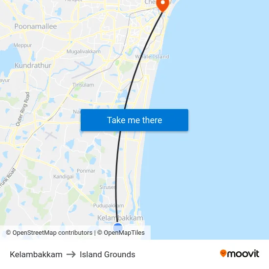 Kelambakkam to Island Grounds map