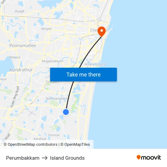 Perumbakkam to Island Grounds map