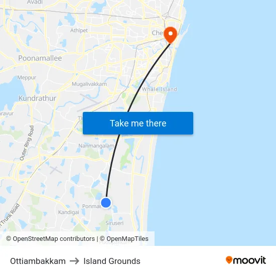 Ottiambakkam to Island Grounds map