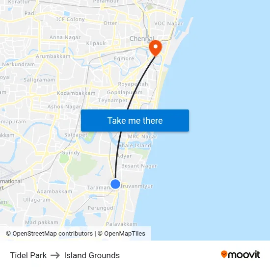Tidel Park to Island Grounds map