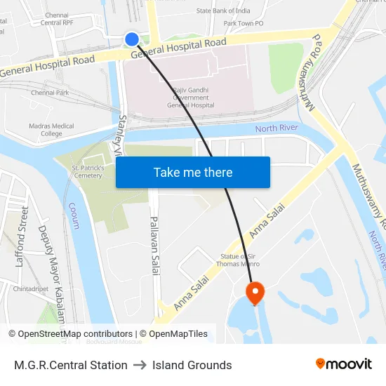 M.G.R.Central Station to Island Grounds map