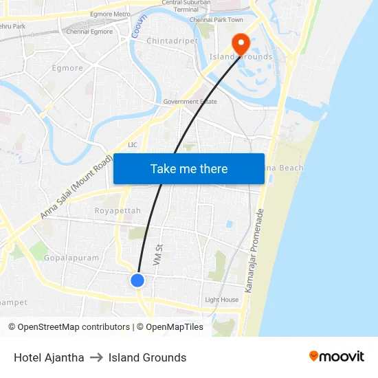 Hotel Ajantha to Island Grounds map