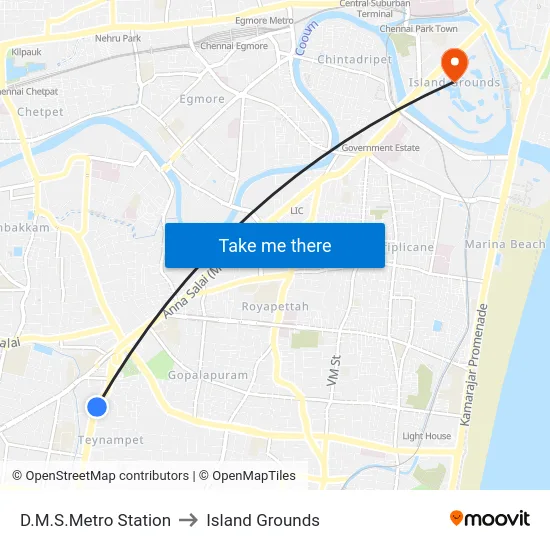 D.M.S.Metro Station to Island Grounds map