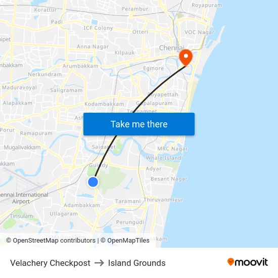Velachery Checkpost to Island Grounds map