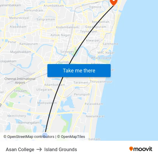 Asan College to Island Grounds map