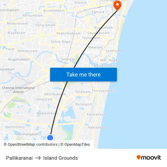 Pallikaranai to Island Grounds map