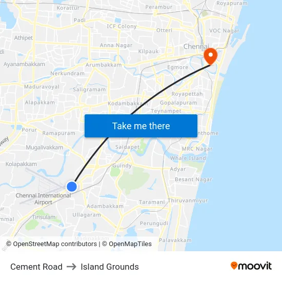 Cement Road to Island Grounds map