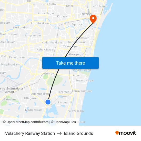 Velachery Railway Station to Island Grounds map