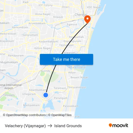 Velachery (Vijaynagar) to Island Grounds map