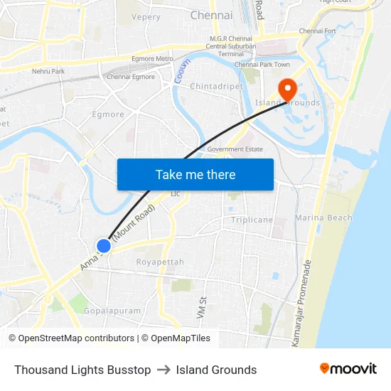 Thousand Lights Busstop to Island Grounds map