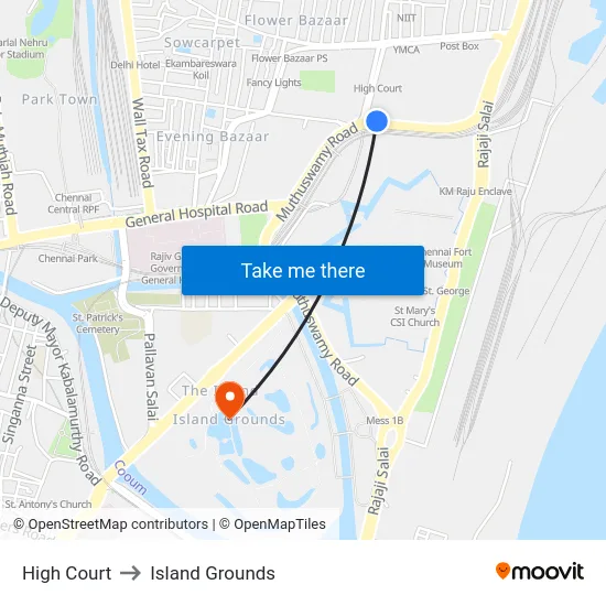 High Court to Island Grounds map