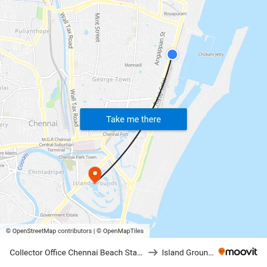 Collector Office Chennai Beach Station to Island Grounds map