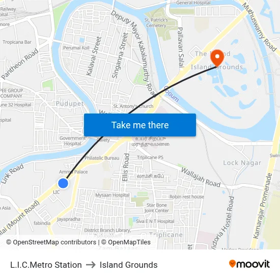 L.I.C.Metro Station to Island Grounds map