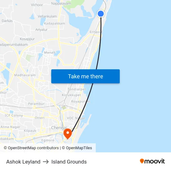 Ashok Leyland to Island Grounds map