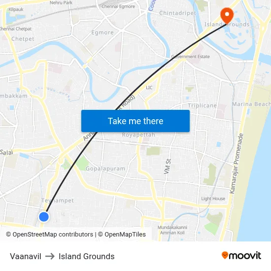 Vaanavil to Island Grounds map
